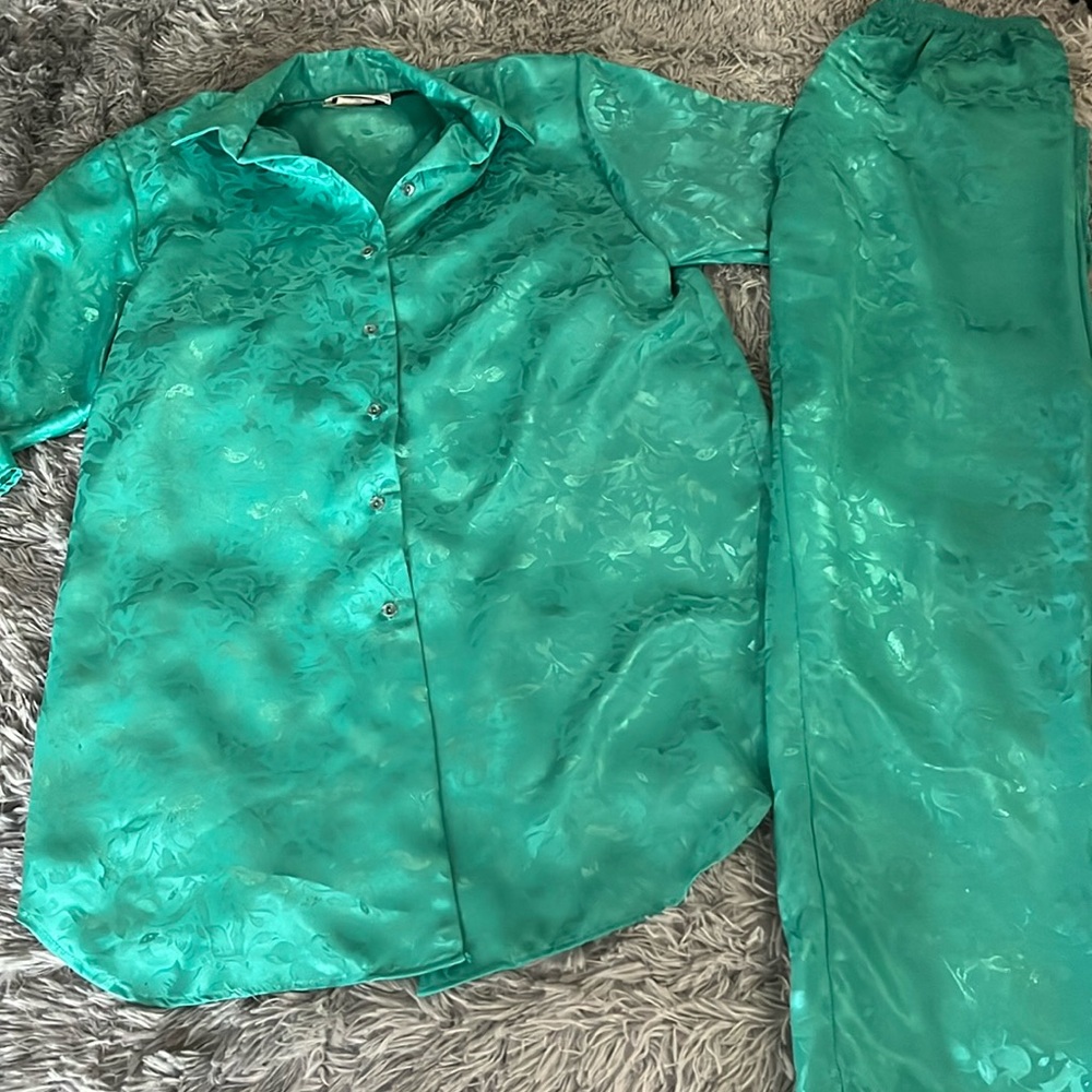 Teddi Teal Satin Pajama Set